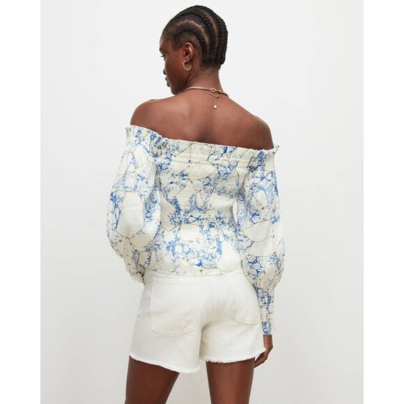 All Saints Blue and White Off-Shoulder Blouse - Picture 13 of 16